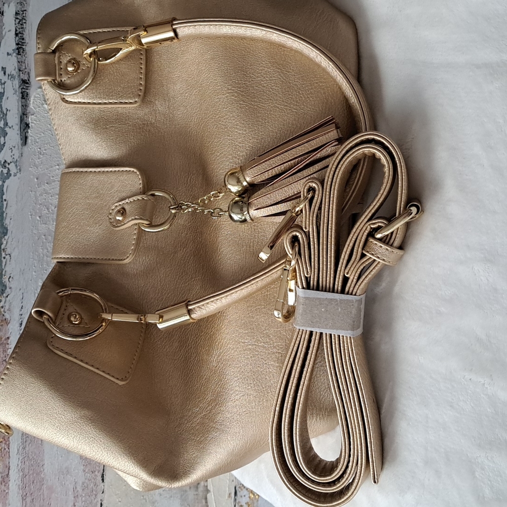 C Metallic Gold Tote with Tassel Accent - Picture 6 of 11
